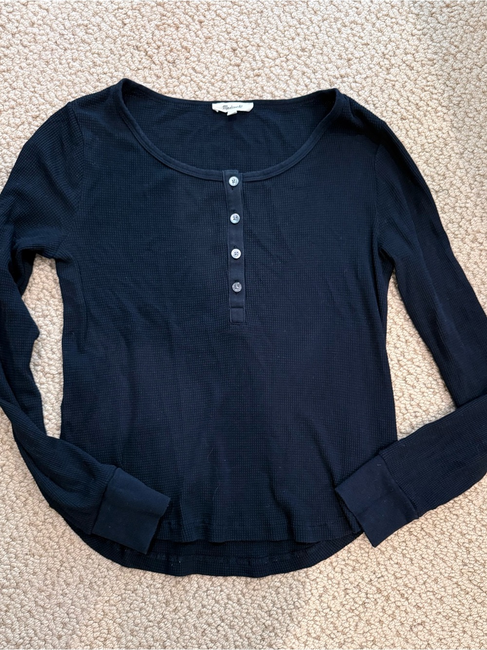 Madewell Women's Black Long-Sleeve Henley Thermal Top